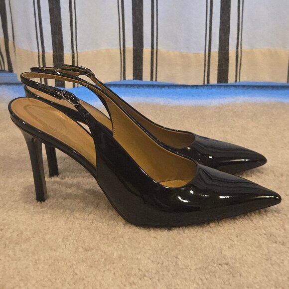 Sam Edelman Hazel Sling Black Patent Slingback Pumps 13 - Picture 4 of 7